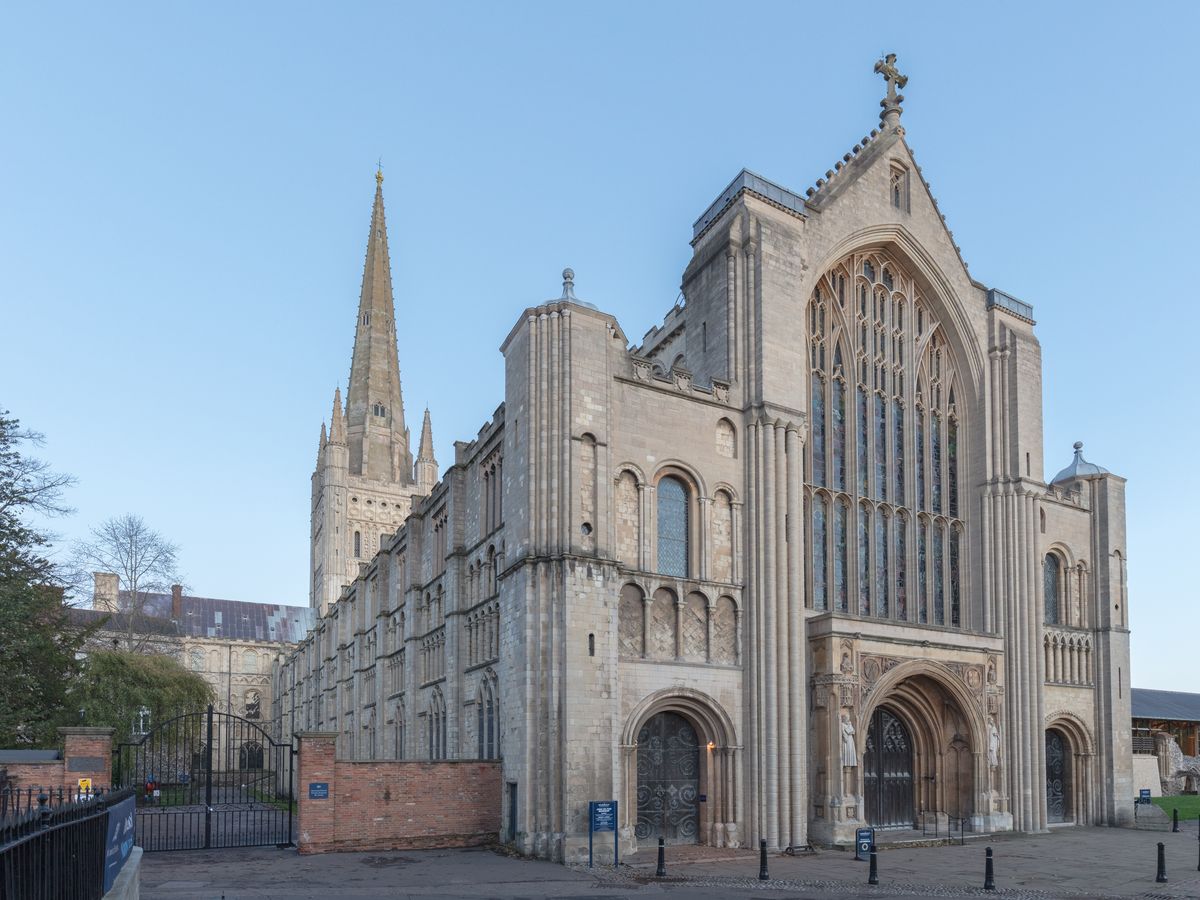 Norwich Cathedral's west front and spire